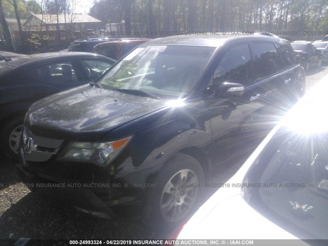 2HNYD28678H543150 - 2008 ACURA MDX TECHNOLOGY BLACK photo 2