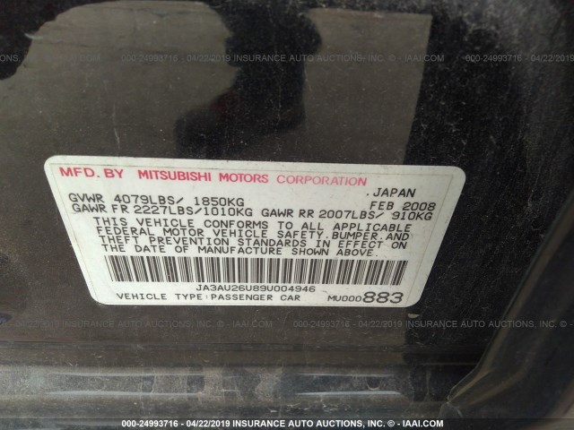 JA3AU26U89U004946 - 2009 MITSUBISHI LANCER ES/ES SPORT BLACK photo 9