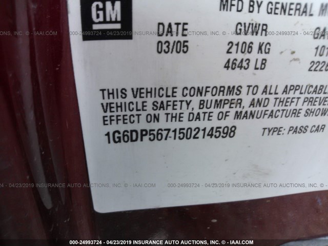 1G6DP567150214598 - 2005 CADILLAC CTS HI FEATURE V6 RED photo 9