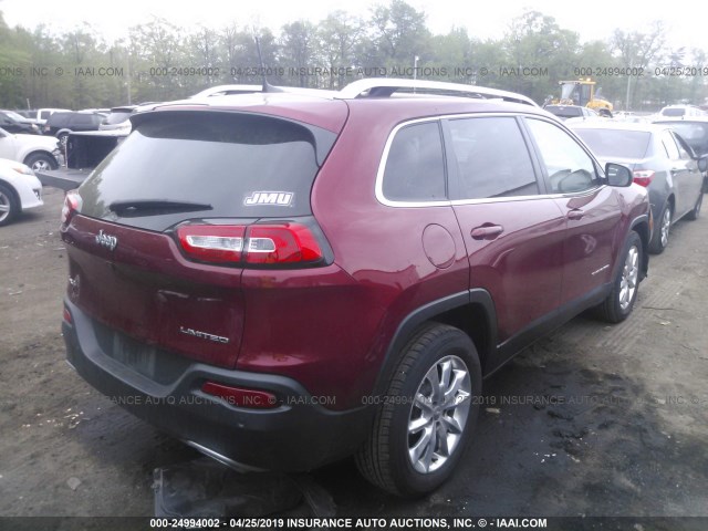 1C4PJMDS6GW211676 - 2016 JEEP CHEROKEE LIMITED RED photo 4