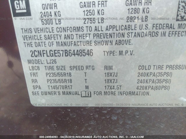 2CNFLGE57B6448546 - 2011 CHEVROLET EQUINOX LTZ MAROON photo 9