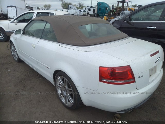 WAUDF48H89K010694 - 2009 AUDI A4 2.0T CABRIOLET QUATTRO WHITE photo 3