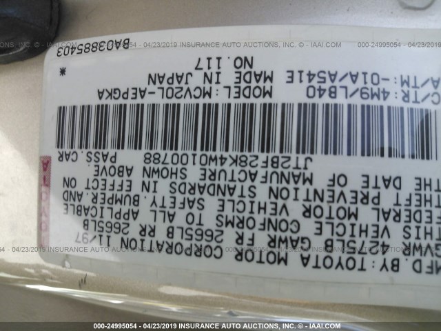 JT2BF28K4W0100788 - 1998 TOYOTA CAMRY LE/XLE GOLD photo 9