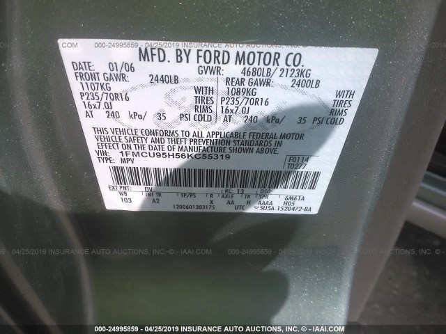 1FMCU95H56KC55319 - 2006 FORD ESCAPE HEV GREEN photo 9