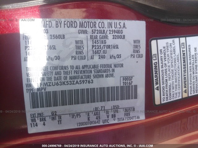 1FMZU63K53ZA59763 - 2003 FORD EXPLORER XLT/XLT SPORT/NBX Qırmızı foto 9