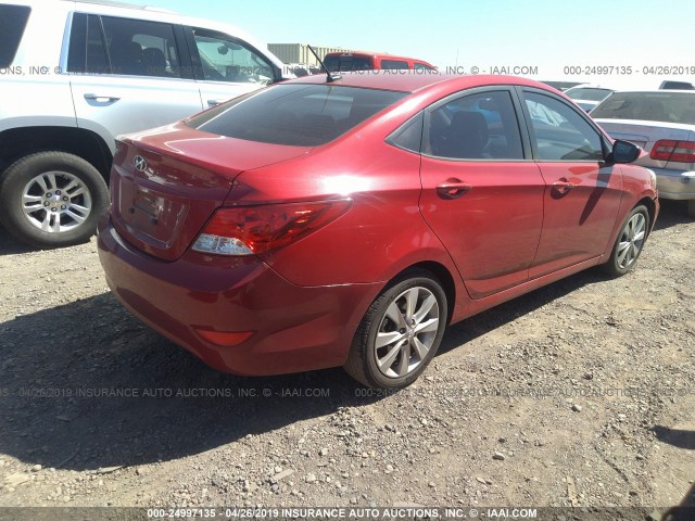 KMHCU4AE6CU075653 - 2012 HYUNDAI ACCENT GLS/GS/SE RED photo 4