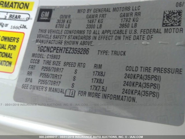 1GCNCPEH7EZ359286 - 2014 CHEVROLET SILVERADO C1500 WHITE photo 9