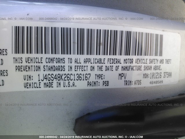 1J4GS48K26C136167 - 2006 JEEP GRAND CHEROKEE LAREDO/COLUMBIA/FREEDOM 银色 照片 9