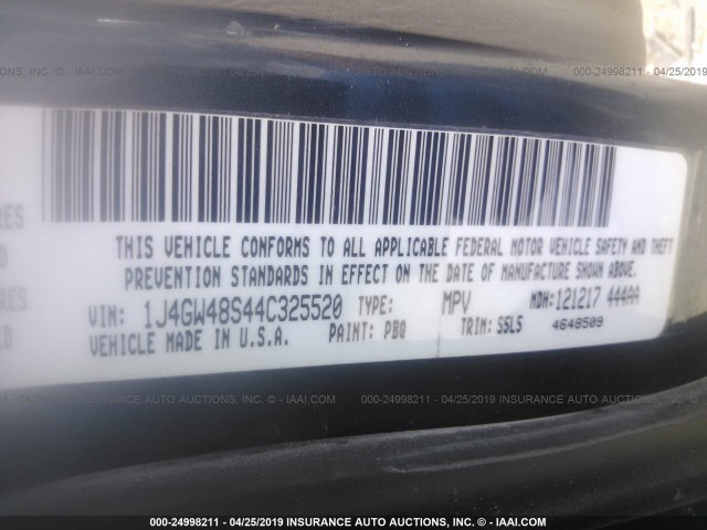 1J4GW48S44C325520 - 2004 JEEP GRAND CHEROKEE LAREDO/COLUMBIA/FREEDOM 黑色 照片 9