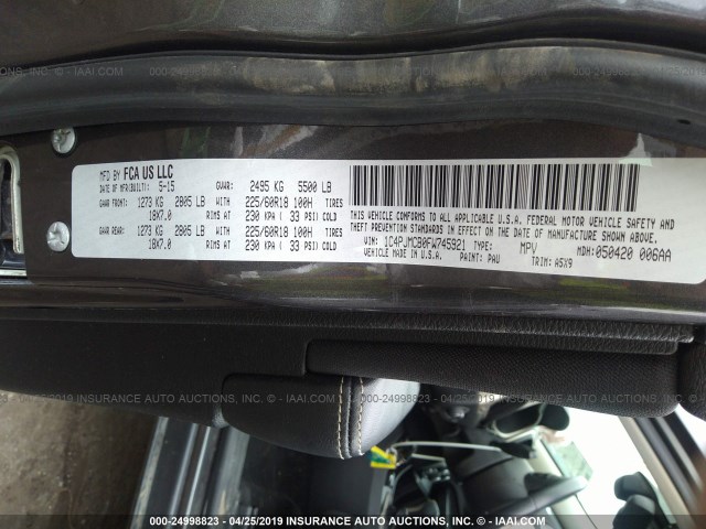 1C4PJMCB0FW745921 - 2015 JEEP CHEROKEE LATITUDE GRAY photo 9