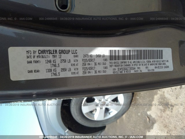 3C4PDCBG6CT355504 - 2012 DODGE JOURNEY SXT GRAY photo 9