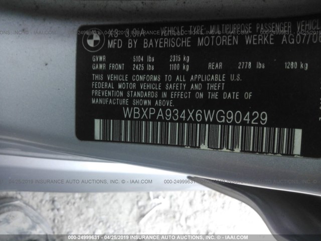 WBXPA934X6WG90429 - 2006 BMW X3 3.0I SILVER photo 9