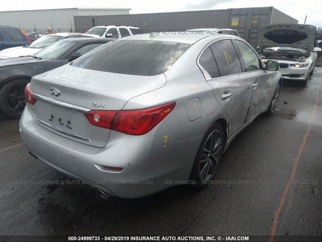 JN1BV7AP8EM693353 - 2014 INFINITI Q50 PREMIUM/SPORT SILVER photo 4