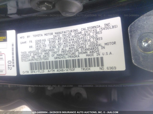 5TELU42N76Z157020 - 2006 TOYOTA TACOMA DOUBLE CAB 蓝色 照片 9