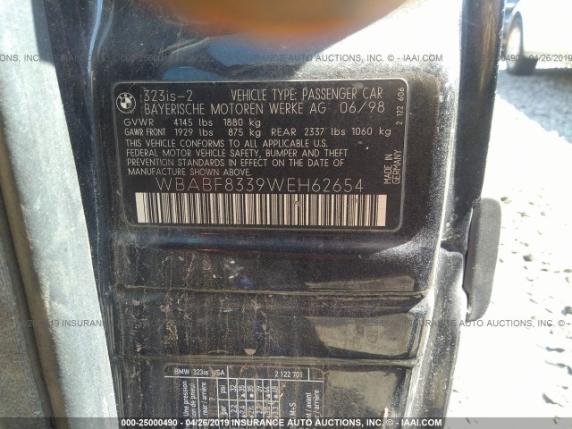 WBABF8339WEH62654 - 1998 BMW 323 IS AUTOMATIC BLACK photo 9