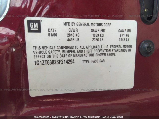 1G1ZT63826F214294 - 2006 CHEVROLET MALIBU MAXX LT RED photo 9