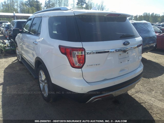 1FM5K8F84HGB64622 - 2017 FORD EXPLORER LIMITED WHITE photo 3