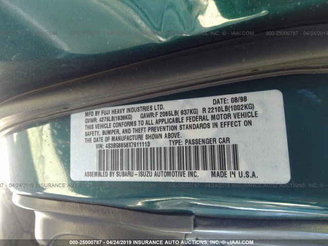 4S3BG6858X7611113 - 1999 SUBARU LEGACY OUTBACK/SSV/LIMITED/30TH GREEN photo 9