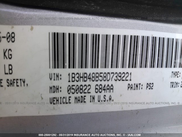 1B3HB48B58D739221 - 2008 DODGE CALIBER SXT SILVER photo 9