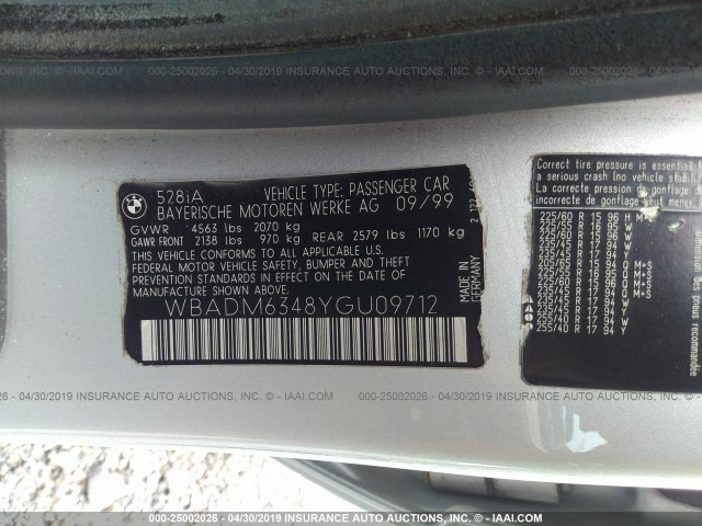 WBADM6348YGU09712 - 2000 BMW 528 I AUTOMATIC Gümüş foto 9