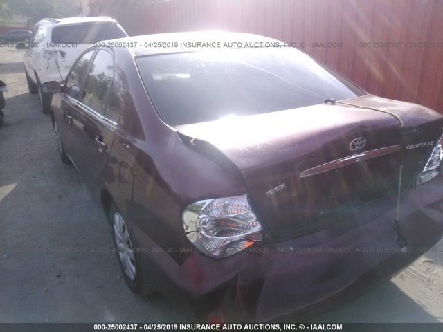 4T1BE32KX2U023772 - 2002 TOYOTA CAMRY LE/XLE/SE BURGUNDY photo 3