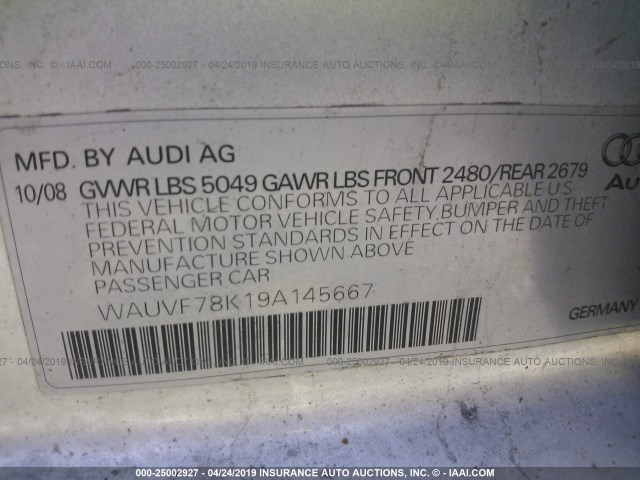 WAUVF78K19A145667 - 2009 AUDI A4 2.0T AVANT QUATTRO SILVER photo 9