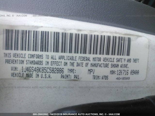 1J4GS48K85C582886 - 2005 JEEP GRAND CHEROKEE LAREDO/COLUMBIA/FREEDOM 白色 照片 9