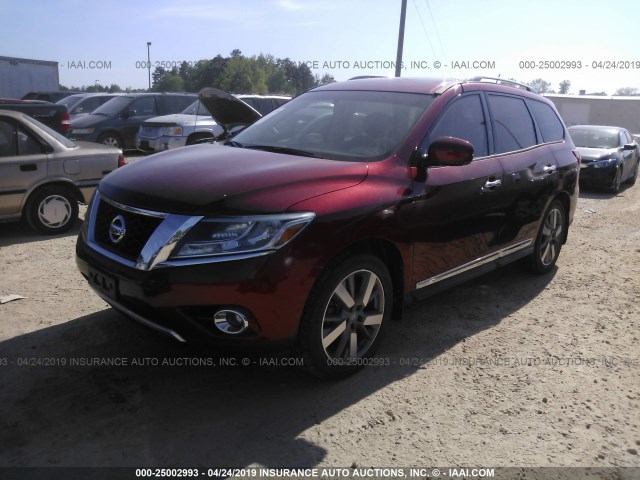 5N1AR2MN2EC685213 - 2014 NISSAN PATHFINDER S/SV/SL/PLATINUM BURGUNDY photo 2
