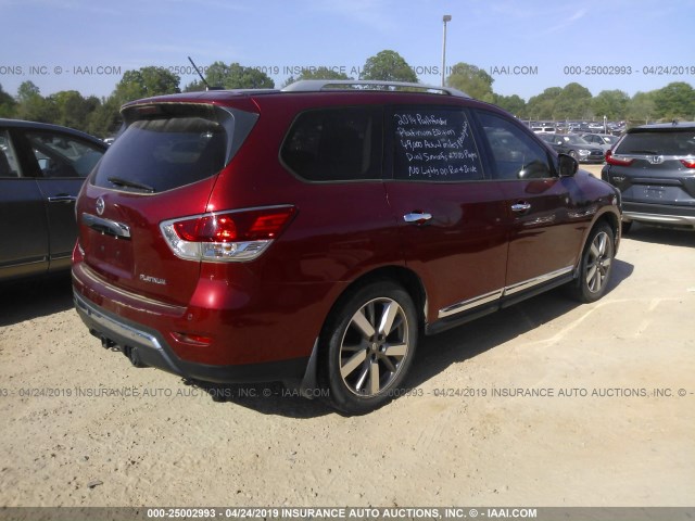 5N1AR2MN2EC685213 - 2014 NISSAN PATHFINDER S/SV/SL/PLATINUM BURGUNDY photo 4