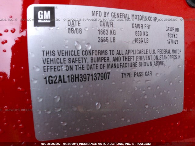 1G2AL18H397137907 - 2009 PONTIAC G5 RED photo 9