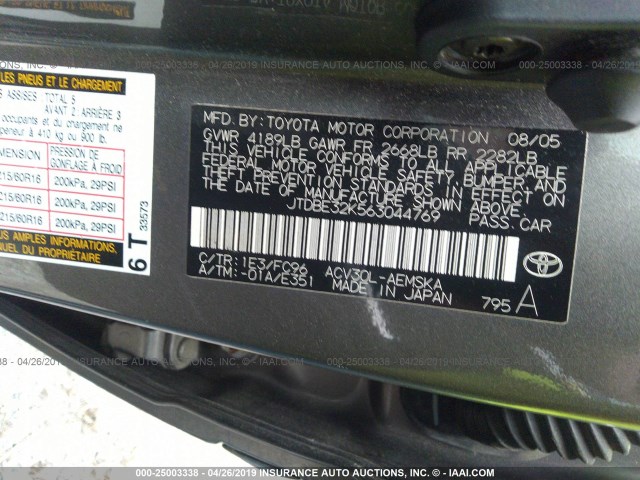 JTDBE32K563044769 - 2006 TOYOTA CAMRY LE/XLE Qara foto 9