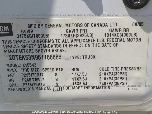 2GTEK63N961166685 - 2006 GMC SIERRA K1500 DENALI WHITE photo 9