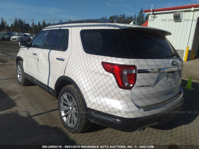 1FM5K8F80KGB48733 - 2019 FORD EXPLORER LIMITED WHITE photo 3