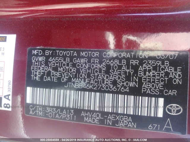 JTNBB46K273036764 - 2007 TOYOTA CAMRY NEW GENERATION HYBRID RED photo 9