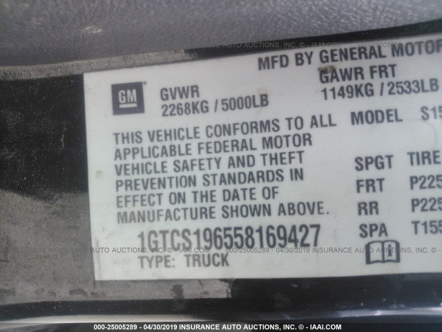 1GTCS196558169427 - 2005 GMC CANYON GREEN photo 9