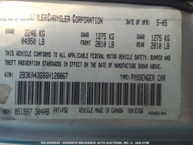 2B3KA43G66H128867 - 2006 DODGE CHARGER SE/SXT BLUE photo 9