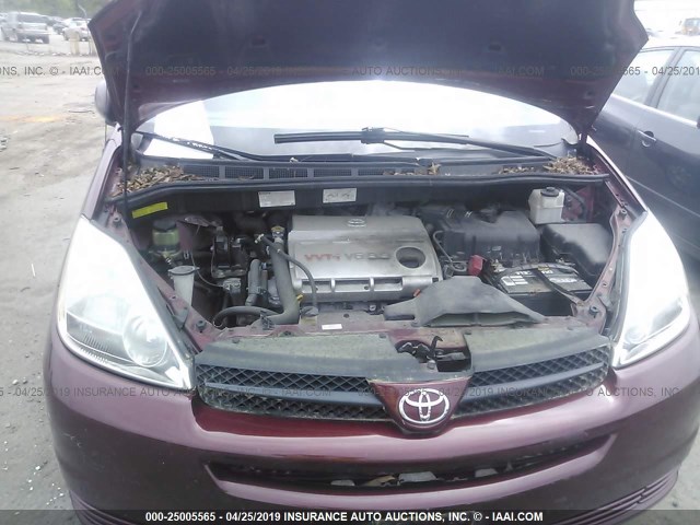 5TDZA23C15S340817 - 2005 TOYOTA SIENNA CE/LE BURGUNDY photo 10