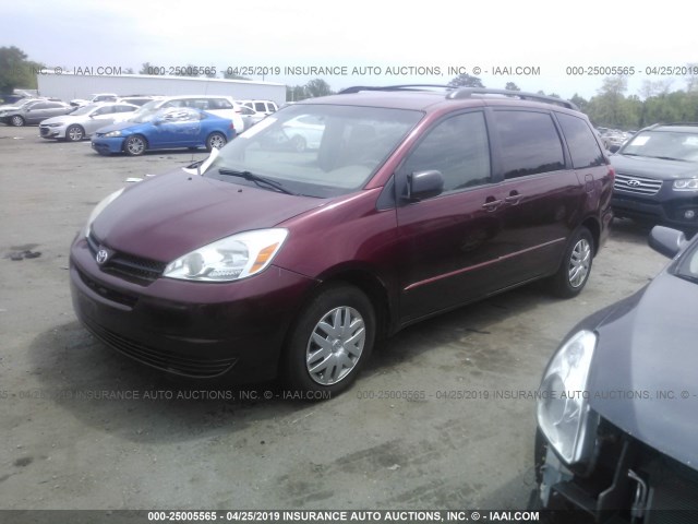 5TDZA23C15S340817 - 2005 TOYOTA SIENNA CE/LE BURGUNDY photo 2