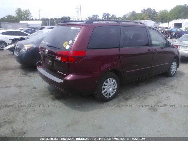 5TDZA23C15S340817 - 2005 TOYOTA SIENNA CE/LE BURGUNDY photo 4