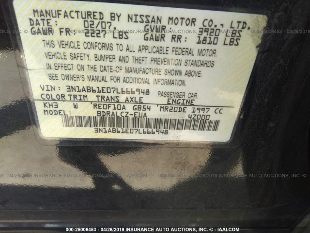 3N1AB61E07L666948 - 2007 NISSAN SENTRA 2.0/2.0S/2.0SL BLACK photo 9