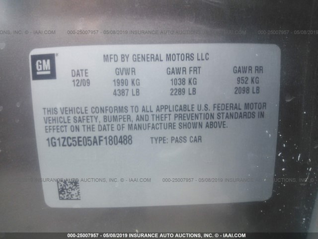 1G1ZC5E05AF180488 - 2010 CHEVROLET MALIBU 1LT 灰色 照片 9