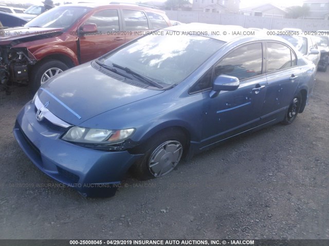 JHMFA36209S001201 - 2009 HONDA CIVIC HYBRID BLUE photo 2