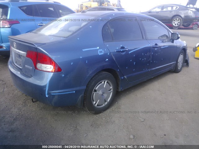 JHMFA36209S001201 - 2009 HONDA CIVIC HYBRID BLUE photo 4