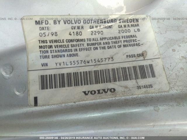 YV1LS5576W1545773 - 1998 VOLVO S70 SILVER photo 9