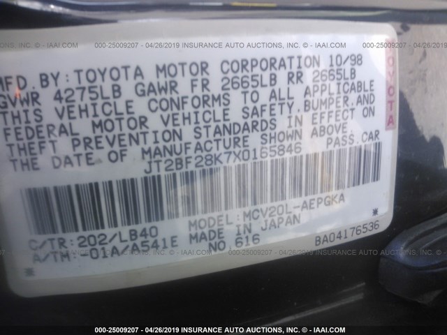 JT2BF28K7X0165846 - 1999 TOYOTA CAMRY LE/XLE Schwarz Foto 9