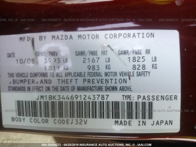 JM1BK344691243787 - 2009 MAZDA 3 S MAROON photo 9