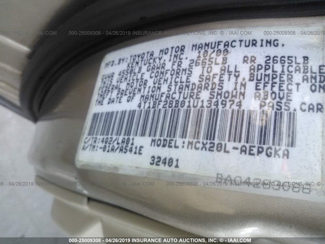 4T1BF28B01U134974 - 2001 TOYOTA AVALON XL/XLS TAN photo 9