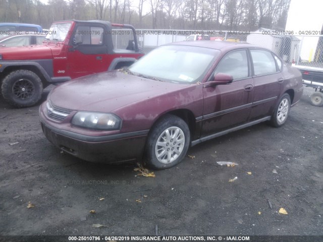 2G1WF55E019374991 - 2001 CHEVROLET IMPALA RED photo 2