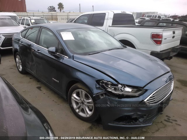 3FA6P0LU0JR227135 - 2018 FORD FUSION SE HYBRID BLUE photo 1