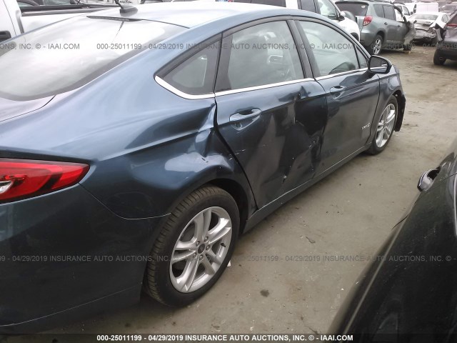 3FA6P0LU0JR227135 - 2018 FORD FUSION SE HYBRID BLUE photo 6